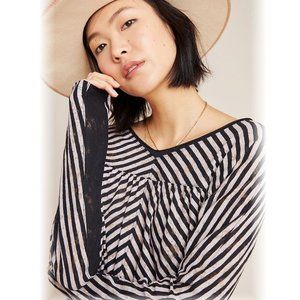 ANTHROPOLOGIE *NW Pilar Striped Burnout V-Neck MED